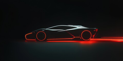 Futuristic Car Silhouette: A sleek, illuminated side view of a sports car with vibrant neon accents against a dark background, ideal for automotive design.