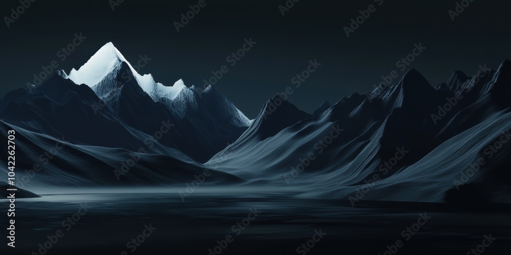 Canvas Prints Moody Mountain Landscape: Dark Peaks with Glowing Snow, Ideal for Travel and Adventure Themes