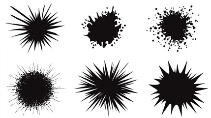 Black Ink Splatter and Starburst Shapes   Graphic Design Elements