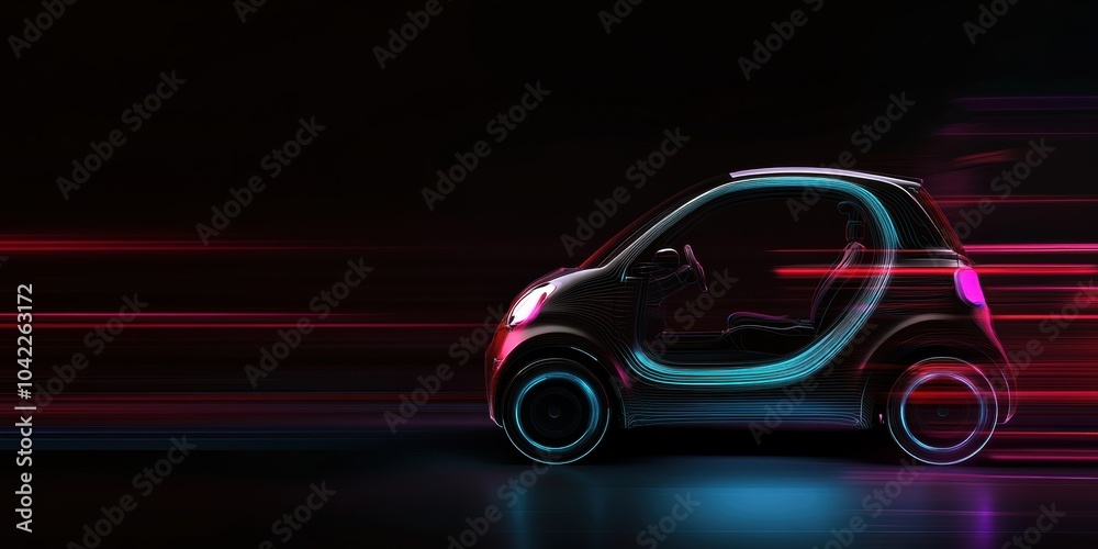 Canvas Prints Dynamic Smart Car: A sleek vehicle on a dark background with colorful light trails, ideal for automotive and technology themes.