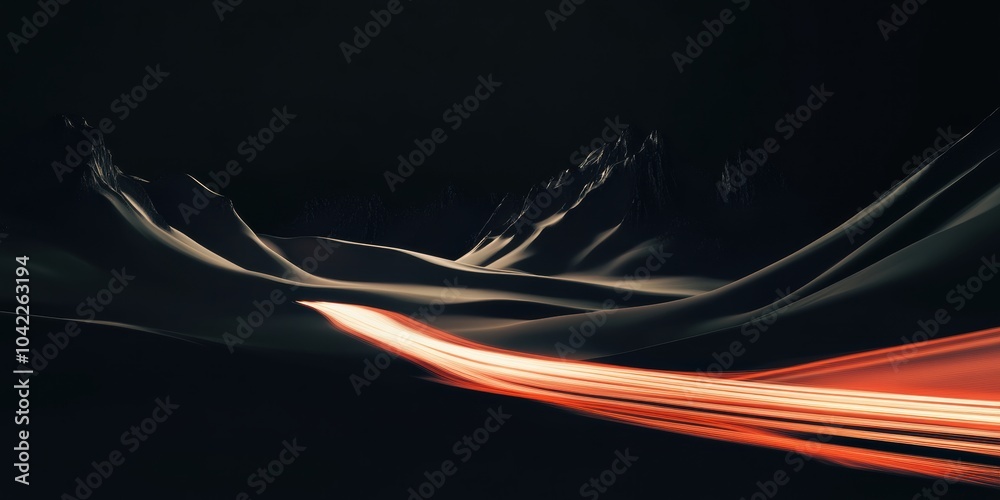 Wall mural Abstract Night Landscape: Flowing lights and dark mountains create a serene atmosphere, ideal for artistic and modern design projects.