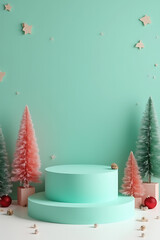 minimalist christmas decorations feature small turquoise podium cute holiday setting festive background elements