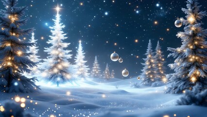 Magical Winter Forest with Christmas Trees and Lights