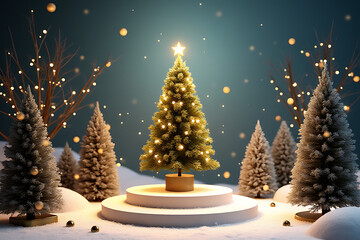 Obraz premium product winter christmas display features festive rendered scene christmas tree podium