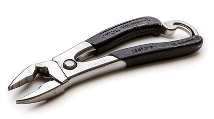 Obraz premium Professional Black and Silver Pliers with Handles Isolated on White Background