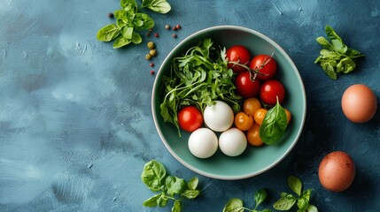 Fresh Tomatoes and Mozzarella in a Bowl with Basil Leaves