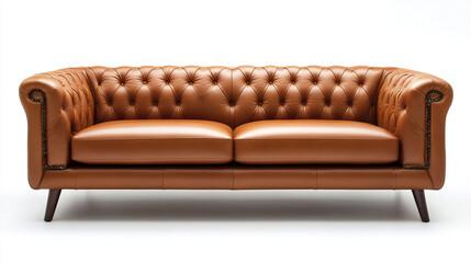 Fototapeta premium Luxury Brown Leather Chesterfield Sofa for Living Room Interior Design