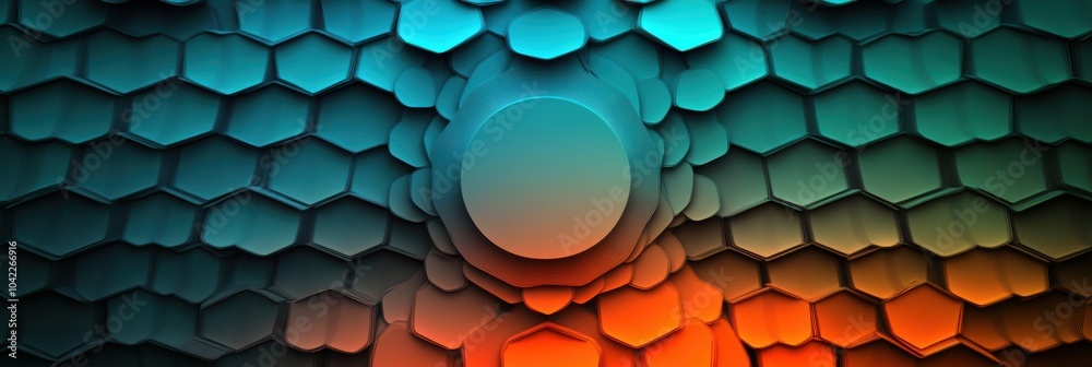 Aufkleber Layered hexagons in varying sizes create a geometric abstraction with a vibrant gradient, drawing the eye toward the center in captivating detail. Generative AI