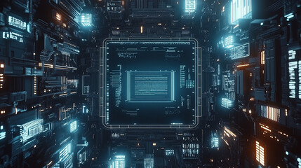 Fototapeta premium Futuristic Digital Interface with Glowing Lights and Data Streams