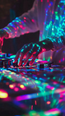 night club EDM party DJ mixing electronic music with turn table background