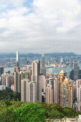 Fototapeta premium View of Hong Kong from trail road to Victoria Peak in Hong Kong.