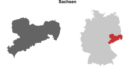 Sachsen state blank outline map set