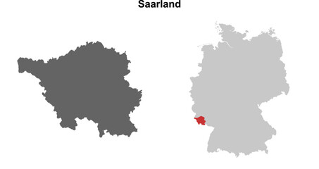 Saarland state blank outline map set