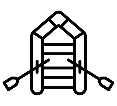 recommend clip art: Vector icon of a rowboat with oars, symbolizing travel, adventure, and outdoor activities on the water in a simple black-and-white style. Editable stroke.