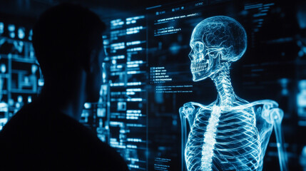 Digital X Ray of Human Skeleton on Computer Screen