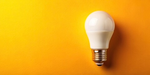 Reflected white light bulb on yellow background with copy space