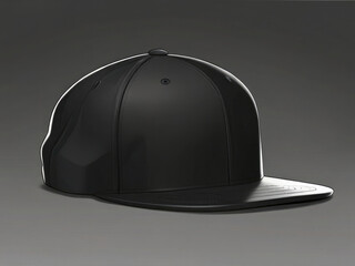 Fototapeta premium Illustration of black snapback on dark background. Mock up hat cap for you logo, brand identity etc. Generative AI