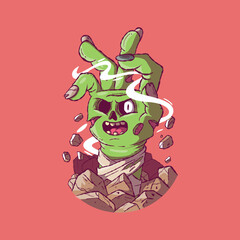 A Zombie Hand character coming out of the floor vector illustration. Mascot design concept.