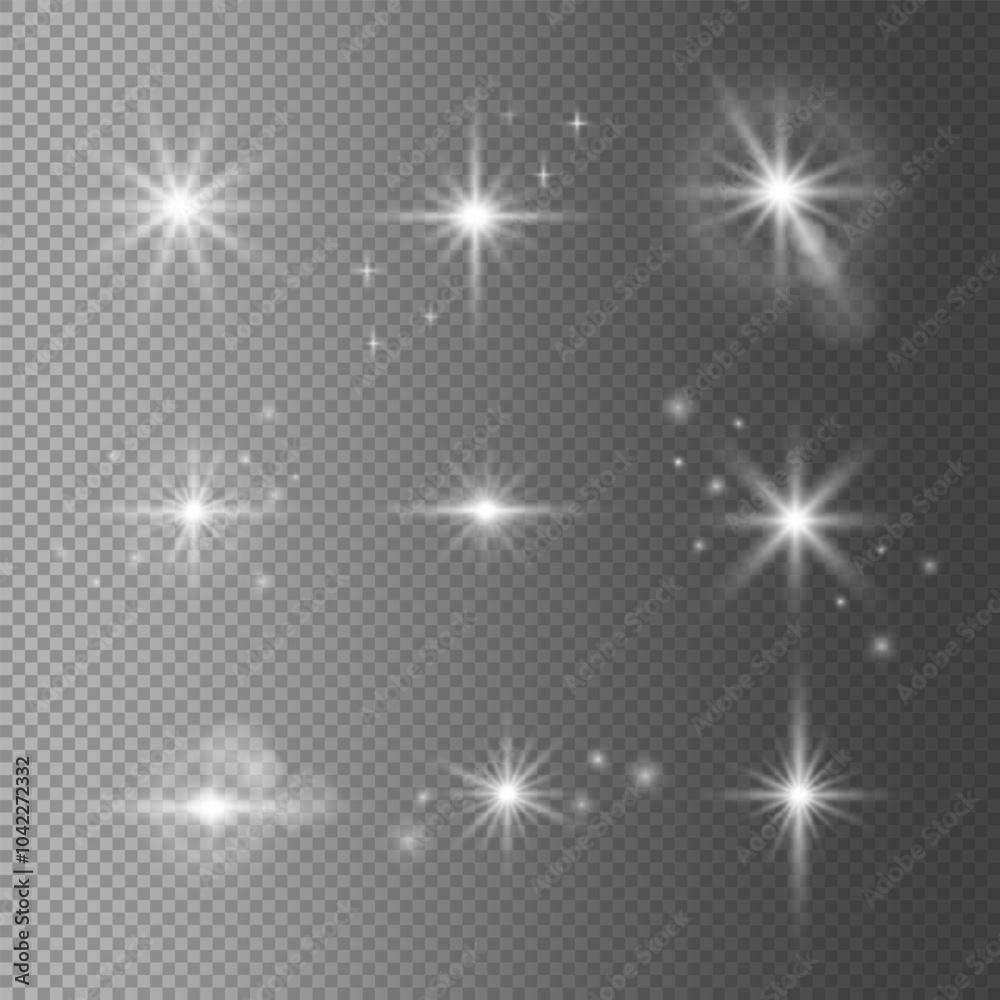 Canvas Prints set of sparkle stars with realistic light effect. flash light on transparent background. shiny magic