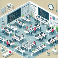 オフィスで仕事をしているアイソメトリック画像 Isometric image of working in the office
