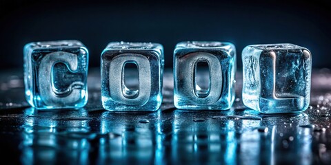 Reflecting cool ice lettering on dark background