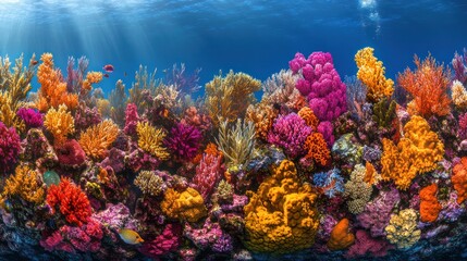 Naklejka premium A panoramic view of a colorful coral reef teeming with life symbolizing diversity and the importance of preservation