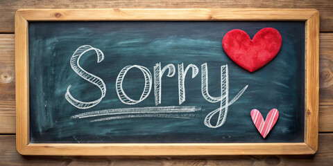 Chalkboard Sorry Message with Wooden Frame and Heart Decorations