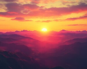 Fototapeta premium A stunning sunset over a mountain range with colors blending harmoniously representing unity and diversity