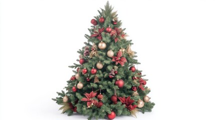 Fototapeta premium Festive christmas tree with traditional red and gold decorations