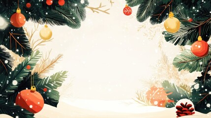 Festive Christmas Background with Decorations and Snowfall