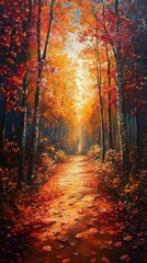 Fototapeta premium Autumn Forest Path Painting