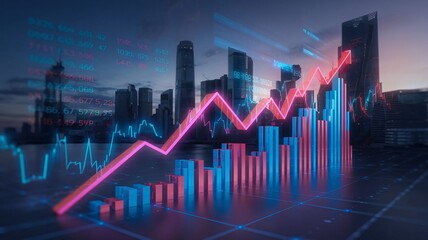 A computer screen that displays various graphs and data analysis. A businessman analyst scrutinizes digital financial data graphs, employing advanced technology to make insightful investment decisions