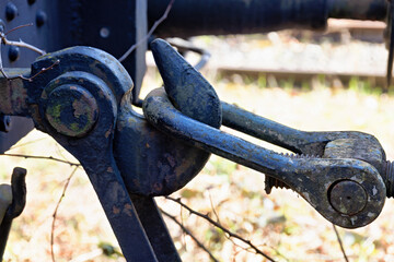old, rusty trailer coupling from railway wagons