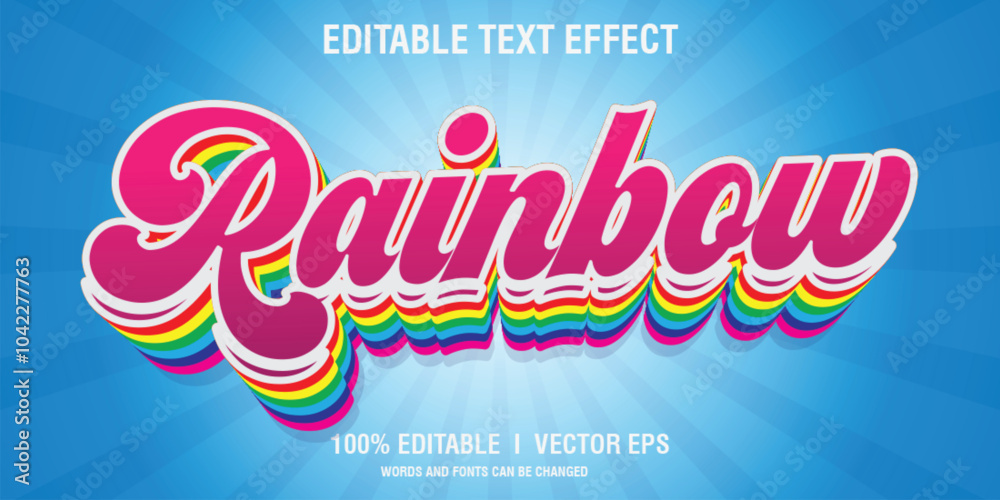 Wall mural editable rainbow vector 3d text effect with modern style design