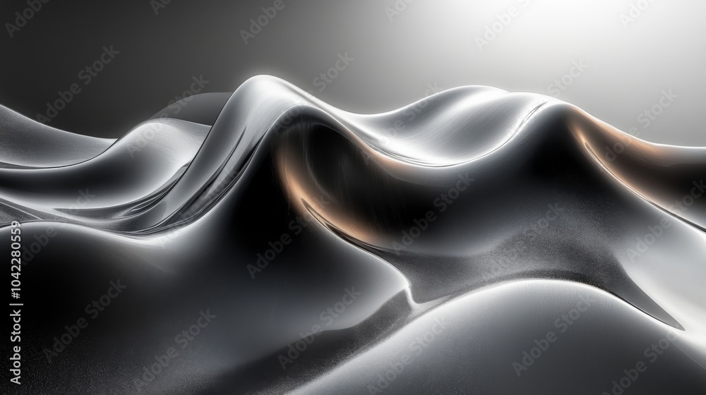 Leinwandbilder The smooth, flowing waves of metallic material create a calming abstract composition, highlighted subtly by soft lighting that enhances depth and dimension.