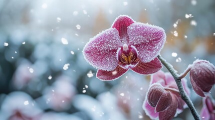 Enchanting Frozen Orchid Blossoms in a Winter Wonderland