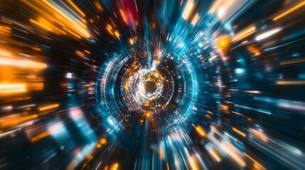 Obraz premium Futuristic Tunnel Neon Lights Fast-Paced Speed Adventure Image