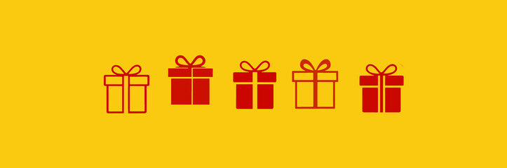 Fototapeta premium red Christmas presents as gift boxes, flat-style silhouette icon symbol, festive symbol icon design