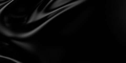 3d soft black waves background. Dark silk crumples. Elegant minimalistic satin ripples backdrop. 3d render illustration