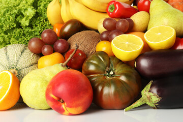 Many different fruits and vegetables isolated on white