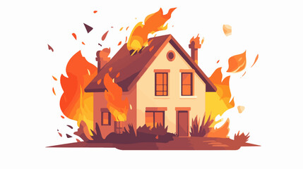 Illustration of a burning house. Fire.