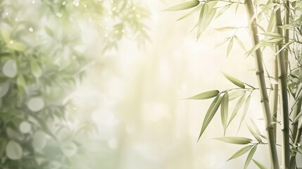 Bamboo stalks wallpaper swaying in wind softly lit with a green-beige blurred background