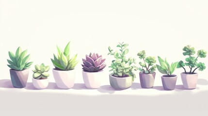 Fototapeta premium Succulent wallpaper with soft green and purple gradients on glossy leaves white background