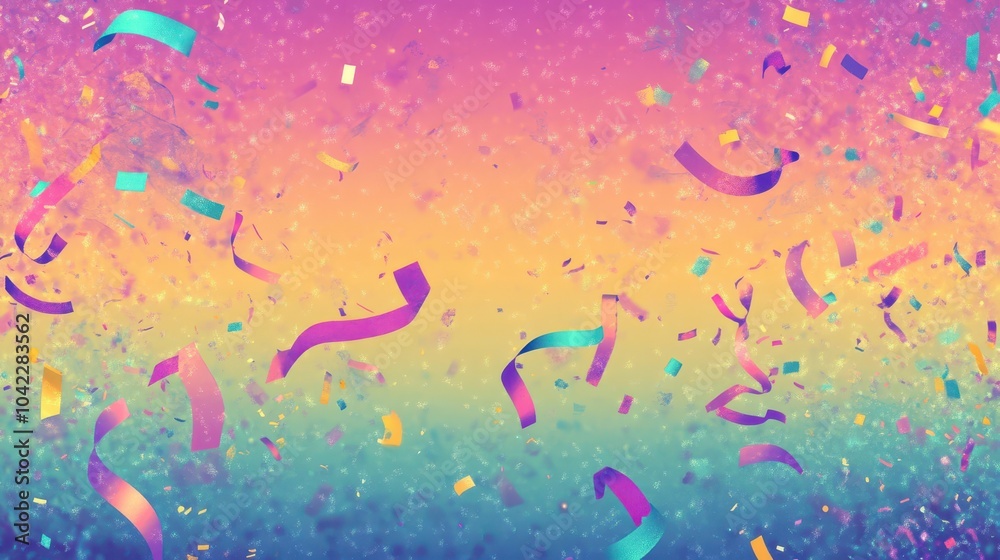 Canvas Prints wallpaper with neon confetti and streamers in motion over a gradient background with liquid-like tex