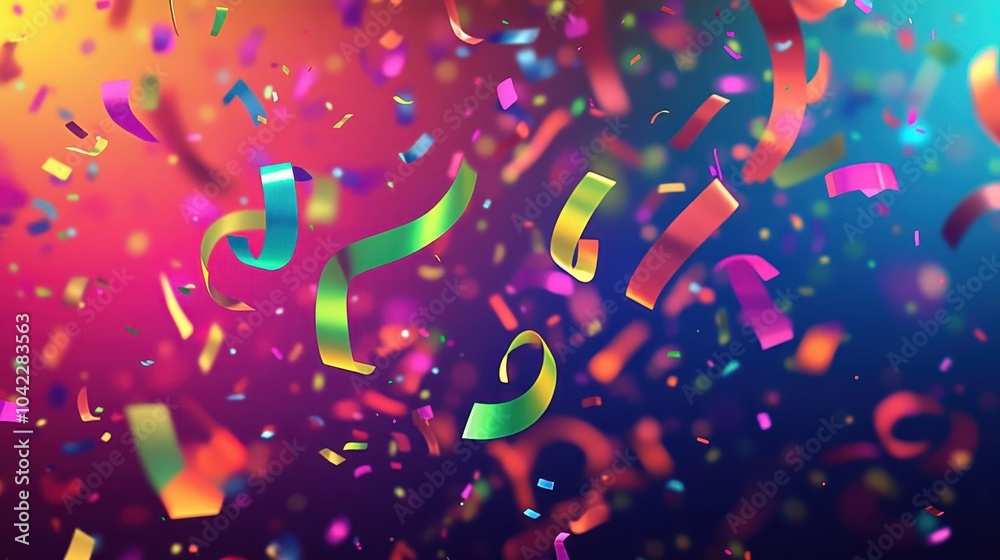 Canvas Prints bold wallpaper with bright confetti and streamers set against a gradient background with glow effect