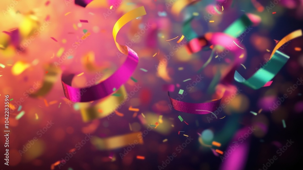 Canvas Prints 70s-style wallpaper of swirling confetti and streamers over a gradient backdrop with glowing reflect