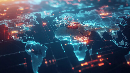 Obraz premium Abstract world map concept of global network and connectivity international data transfer and cyber technology worldwide business information exchange and telecommunication
