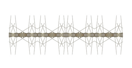 Spikes made of wires. Bird deterrent mounted on the roof of the building. On isolated transparent...