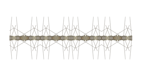 Spikes made of wires. Bird deterrent mounted on the roof of the building. On isolated transparent background. Place copies of the photo side by side to increase the size.