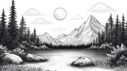 Camping Design Colorless Set Vector Illustration - Outdoor Adventure Elements in Monochrome Style